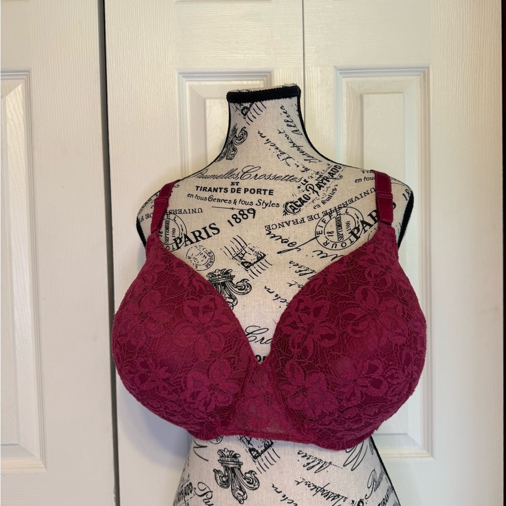 Torrid Curvy 40 G‎ Elegant Lace Bra in Rich Burgundy padded